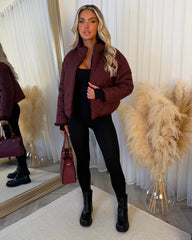 Sophia Full Faux Fur-Lined Bomber Jacket - Burgundy