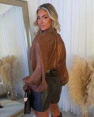 Alana Sheer Tie Back Top - Brown