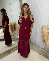 Emery Short Sleeve Top & Frill Detail Skirt - Wine