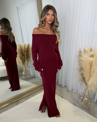 Sofia Cowl Neck Knitted Maxi Dress - Wine