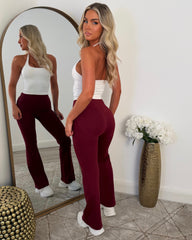 Deja High Waisted Flared Leg Gym Pants- Wine