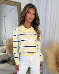 Stripe Detail Long Sleeve Top - Lemon