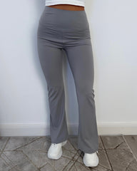 Deja High Waisted Flared Leg Gym Pants- Light Grey