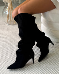 Ciara Knee-Length Heeled Boots - Black Suede