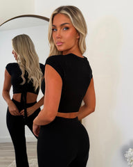 Laura Tie Front Cropped Loungewear Set - Black
