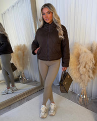 Sophia Full Faux Fur-Lined Bomber Jacket - Chocolate