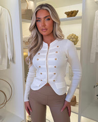 Harriet Military Style Zip Up Style Jacket Top - Cream