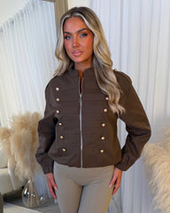 Rosie Military Style Bomber Jacket - Chocolate