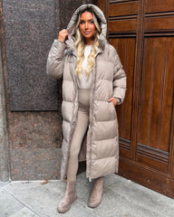 HARPER Padded Duvet Coat - Taupe