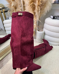 Serena Knee High Fold Over Suede Boots- Wine