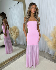 Margot Strapless Frill Skirt Maxi Dress- Candy Pink