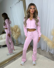 Tyla Fitted Cropped Jacket Wide Leg Tracksuit- Baby Pink