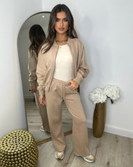 Amelia Bomber Zip Jacket & Straight Leg Joggers Set- Beige