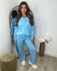 Amelia Bomber Zip Jacket & Straight Leg Joggers Set- Sky Blue