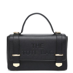Leanne Fold Over 'The Tote Bag' Gold Detail Structured Handbag - Black