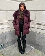 Aveline Faux Fur Collar Detail Jacket - Burgundy