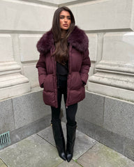 Aveline Faux Fur Collar Detail Jacket - Burgundy