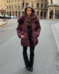 Aveline Faux Fur Collar Detail Jacket - Burgundy