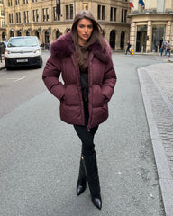 Aveline Faux Fur Collar Detail Jacket - Burgundy