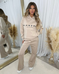 Skylar 'GLAMDOLL' High Density Front Detail Fleece Lined Hoodie - Beige