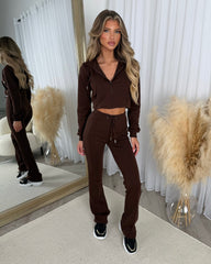 Tyla Fitted Cropped Jacket Wide Leg Tracksuit- Chocolate