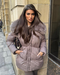 Aveline Faux Fur Collar Detail Jacket - Taupe