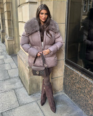 Aveline Faux Fur Collar Detail Jacket - Taupe