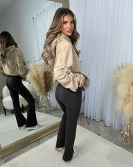 Deja High Waisted Flared Leg Gym Pants- Chocolate