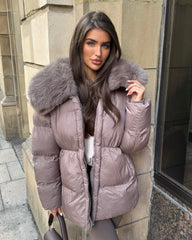Aveline Faux Fur Collar Detail Jacket - Taupe