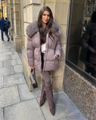 Aveline Faux Fur Collar Detail Jacket - Taupe