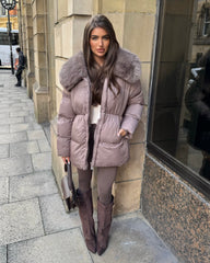 Aveline Faux Fur Collar Detail Jacket - Taupe