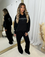 Zoey 'GLAMDOLL' BUBBLE PRINT Design Hoodie & Flared Jogger Set - Black
