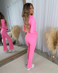 Claire Sculpt Jacket & Flared Trouser Set - Fuchsia Pink