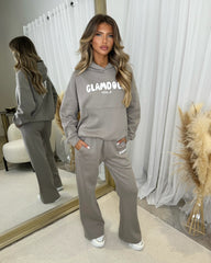 Zoey 'GLAMDOLL' BUBBLE PRINT Design Hoodie & Flared Jogger Set - Dove Grey