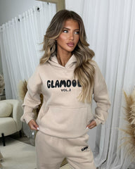 Zoey 'GLAMDOLL' BUBBLE PRINT Design Hoodie & Flared Jogger Set - Beige