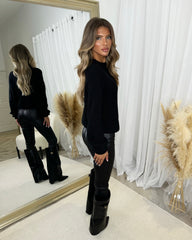 Sasha High Neck Chunk Knit Balloon Sleeve Jumper - Black