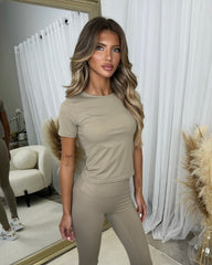 Honey Sculpt Slinky T-Shirt & Leggings Set - Taupe