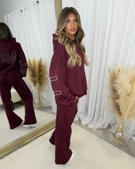 Petra Plain Fleece Lined Flared Leg Joggers - Burgundy