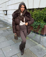 Aveline Faux Fur Collar Detail Jacket - Brown