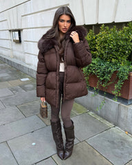 Aveline Faux Fur Collar Detail Jacket - Brown