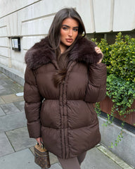 Aveline Faux Fur Collar Detail Jacket - Brown