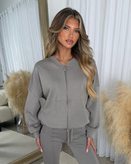 Bethan Zip up Bomber Jacket & Flares Set - Dove
