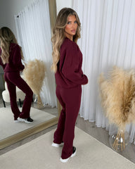 Bethan Zip up Bomber Jacket & Flares Set - Wine