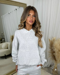 Emily 'GLAM' Embroidery Outline Front Design Fleece Lined Hoodie - Bleach Grey