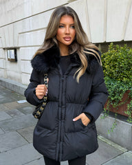 Aveline Faux Fur Collar Detail Jacket - Black