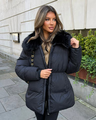 Aveline Faux Fur Collar Detail Jacket - Black