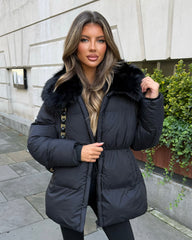 Aveline Faux Fur Collar Detail Jacket - Black