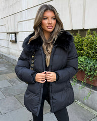 Aveline Faux Fur Collar Detail Jacket - Black