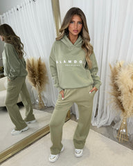 Ada Plain Fleece Lined Straight Leg Joggers - Sage Green