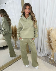 Petra Plain Fleece Lined Flared Leg Joggers - Sage Green